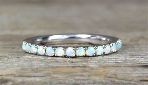 Opal Eternity Ring White Gold Sapphire Band, Sapphire