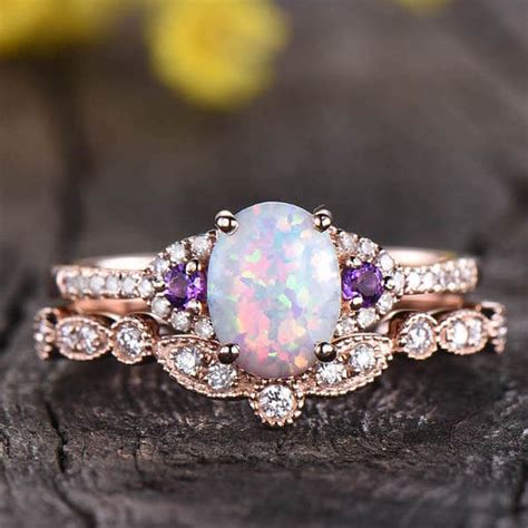 opal and diamond white gold engagement rings