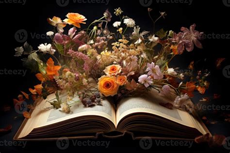 Open Book With Flowers