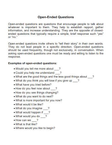 open ended questions examples for students pdf
