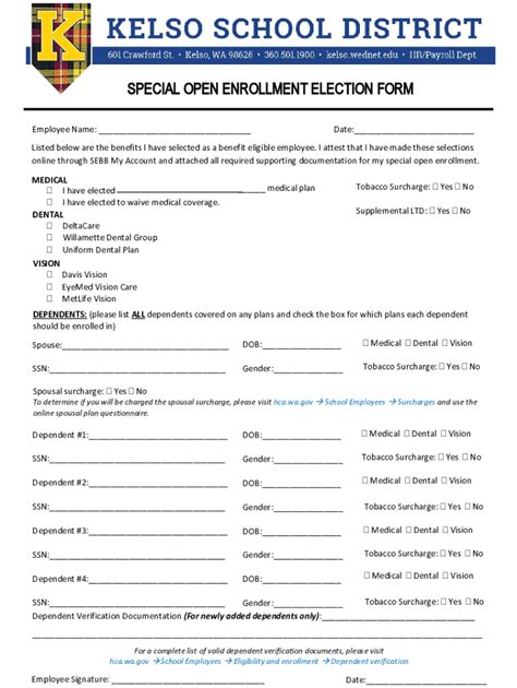open enrollment election form template