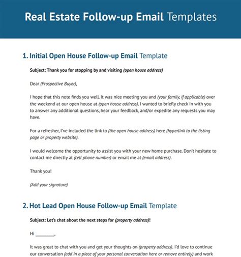 open house follow up email templates