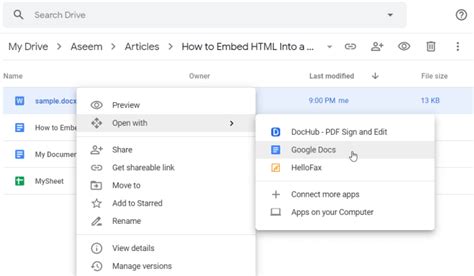 open html file google drive