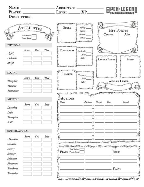 Open Legend Character Sheets Printable