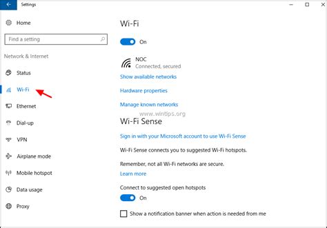open network and internet settings windows 10