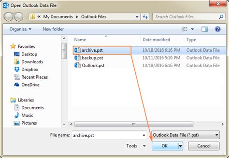 open outlook archive pst file