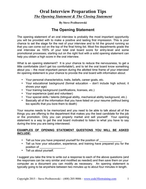 opening and closing statement for interview