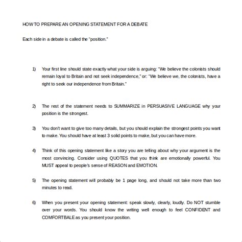 opening statement examples debate