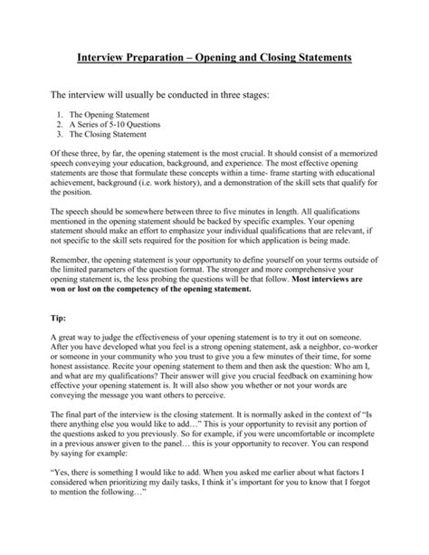 opening statement for interview