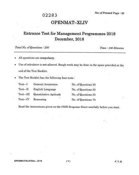 Openmat Exam Paper 2018
