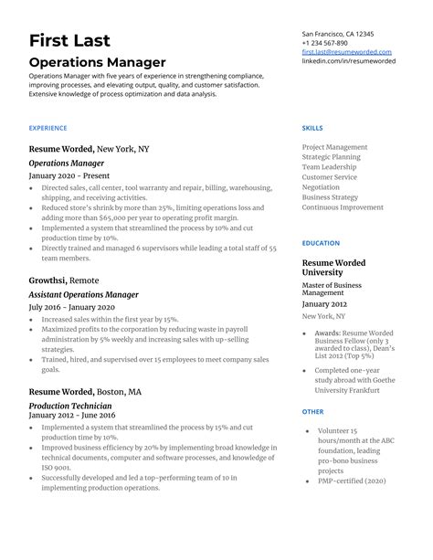 7+ Operations Manager Resume Free Sample, Example