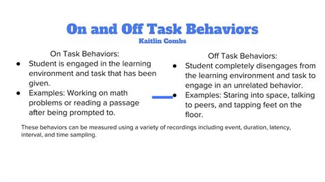 operational definition of off task behavior examples