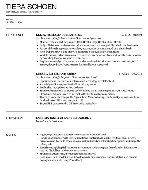Business Operations Specialist Resume Samples QwikResume