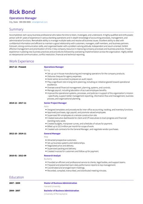 operations manager summary statement examples