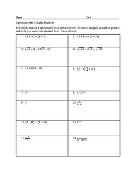 Operations With Complex Numbers Answer Key