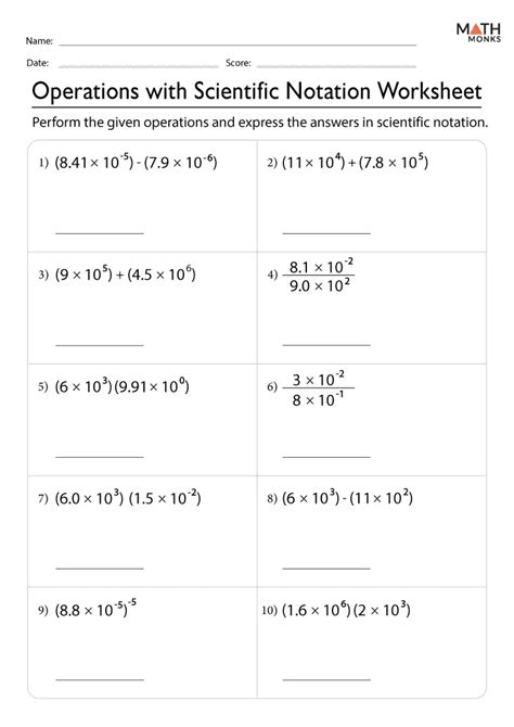 operations with scientific notation worksheet