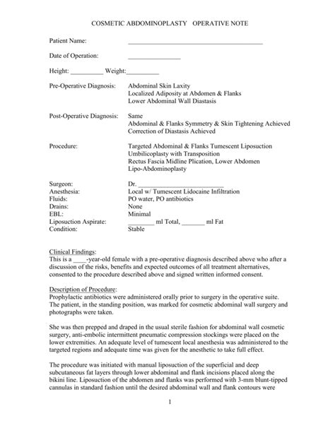 operative report surgical operation notes template