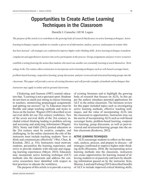 opportunities to create active learning techniques in the classroom