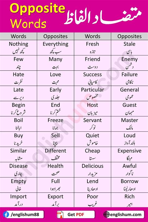 opposite side meaning in urdu with example