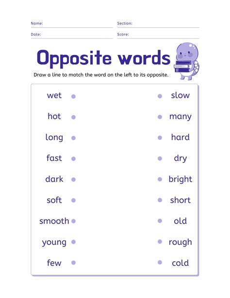 opposite words for class 2 worksheet