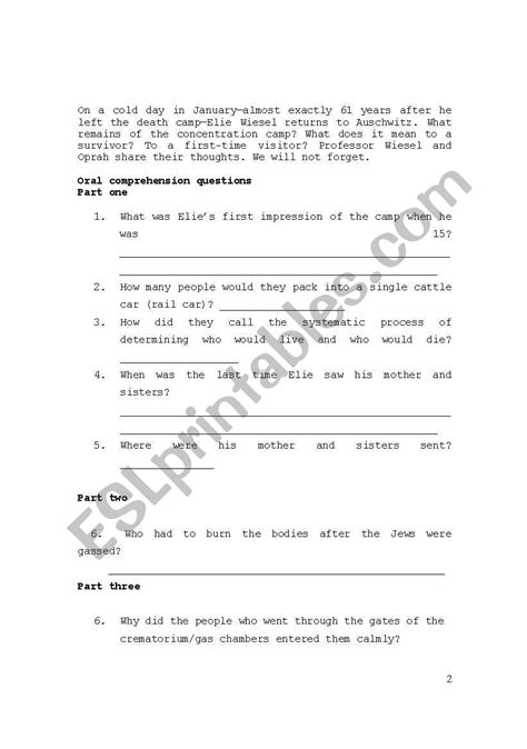 Oprah and Elie Wiesel at Auschwitz Worksheet Answer Key