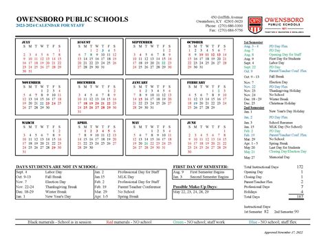ops school calendar 2023-24