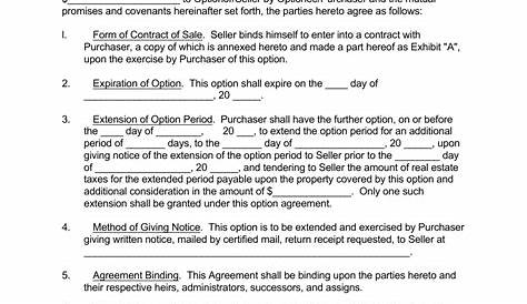 Option Contract Example Real Estate Template In 2020 Purchase Agreement