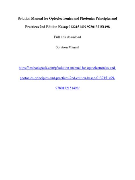 Optoelectronics And Photonics Solution Pdf