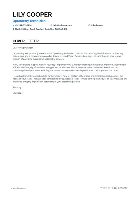Optometry Cover Letter