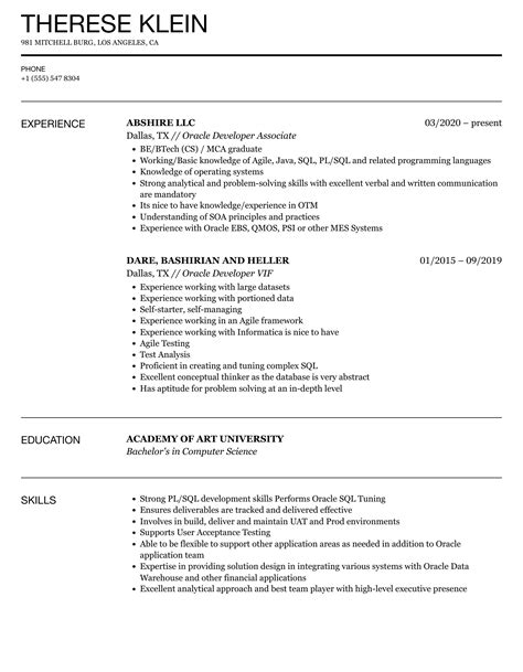 Resume for oracle developer