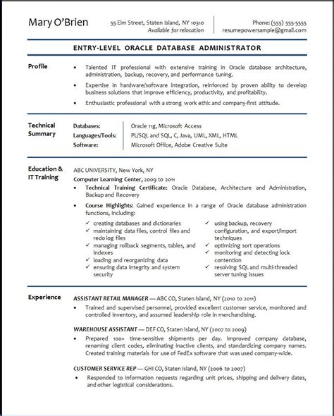 oracle database administrator resume sample