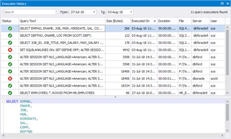 Oracle Sql Query History Table
