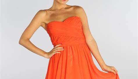 Orange Plain Aline Vneck Sleeveless Knee Length Prom Dresses