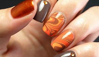 Orange Marble Fall Nails
