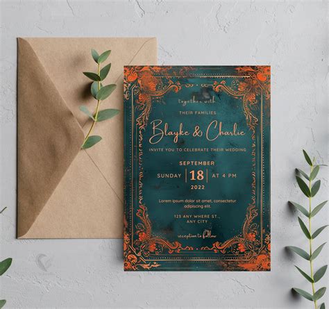 Orange Boho Wedding Invitations