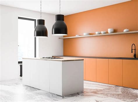 Orange Feature Wall Kitchen