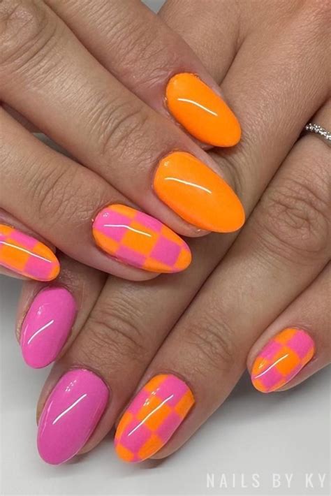 orange pink nails summer
