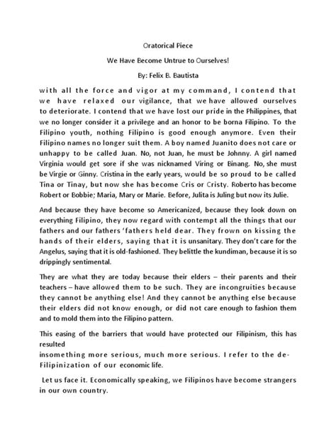 oratorical piece example for students