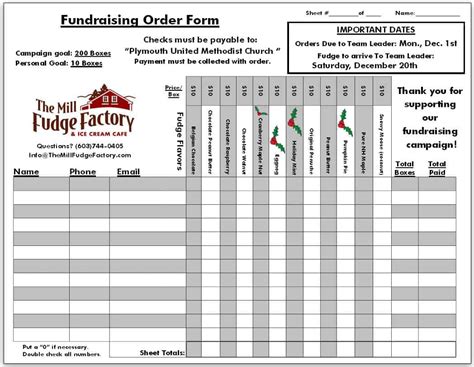 order forms for fundraiser free printable