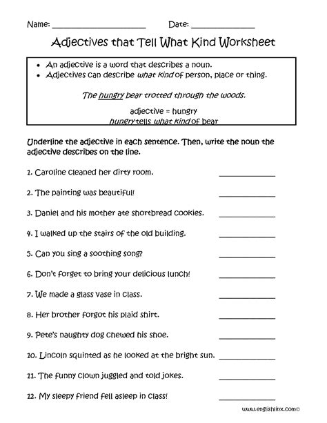 order of adjectives worksheet grade 7