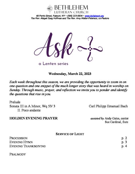 order of service for lent