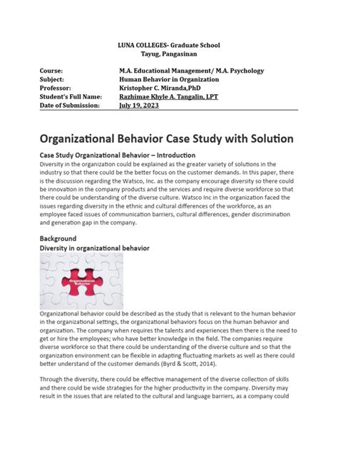 Organizational Behavior Case Study With Solution