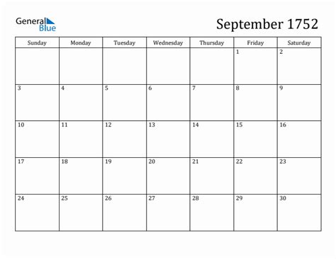 mylife Calender of september 1752