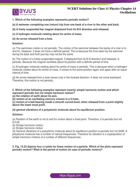 Oscillation Class 11 Ncert Exercise Solutions