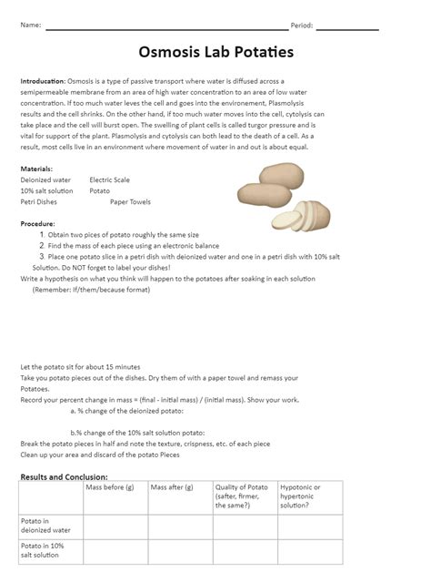 Osmosis Potato Lab Report Example