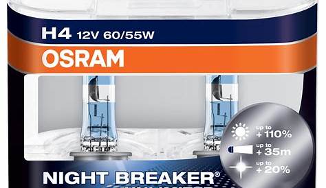 2x OSRAM H4 +110 Night Breaker Unlimited Headlight Bulbs