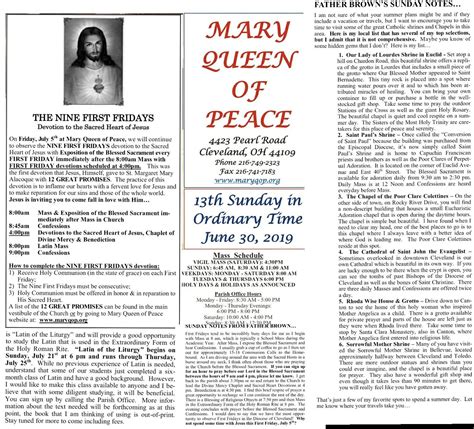 our lady queen of peace church bulletin