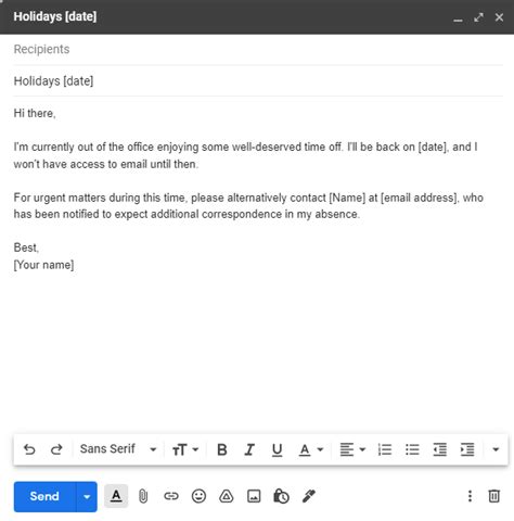 out of office automatic email template