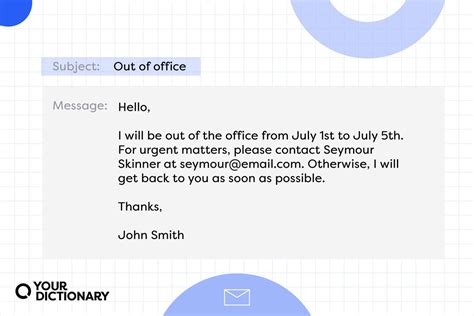 Out of Office Email Message Template
