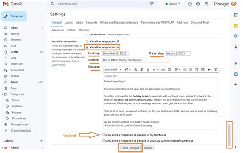 Out of Office Gmail Setup